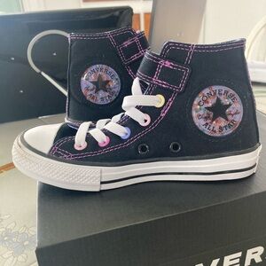 Converse Black High Top Sneakers w multi color Stitching 12 youth girl